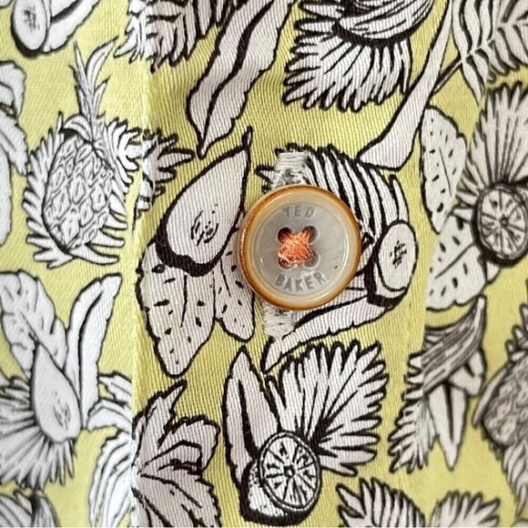 Ted Baker Short Sleeve Button Down Casual Dress shirt Tropical yellow white blk - Picture 6 of 11